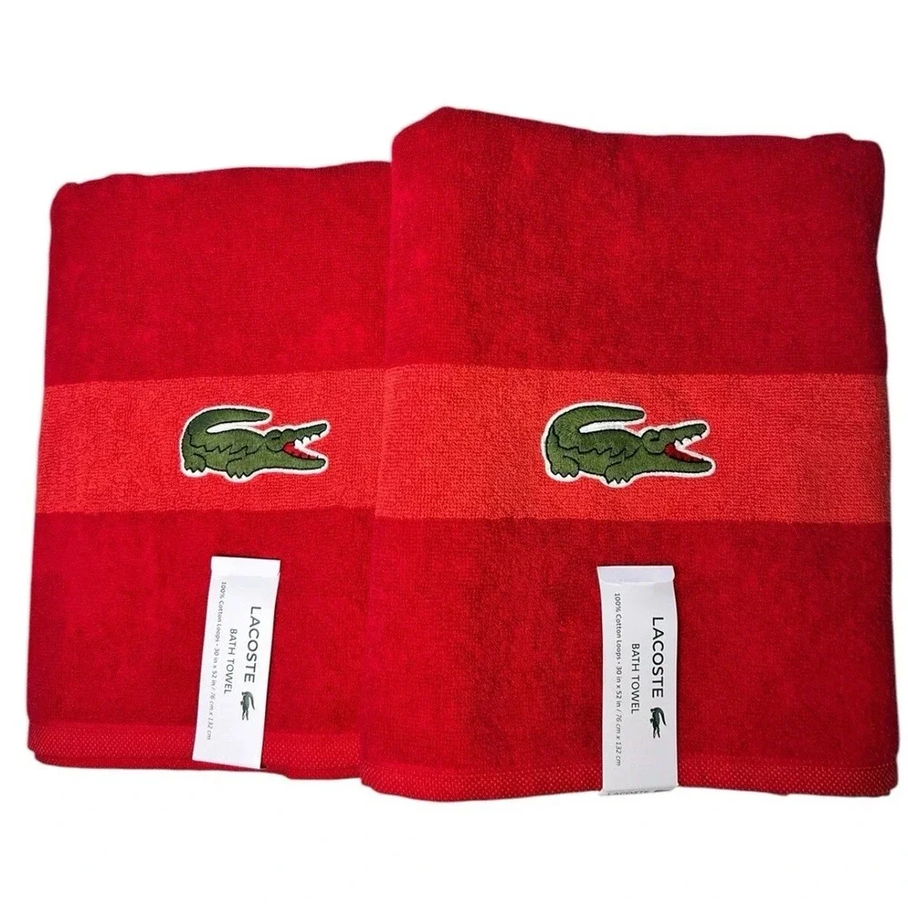 Lacoste Big Crocodile Logo Bath Towels Red 100%‎ Cotton 30